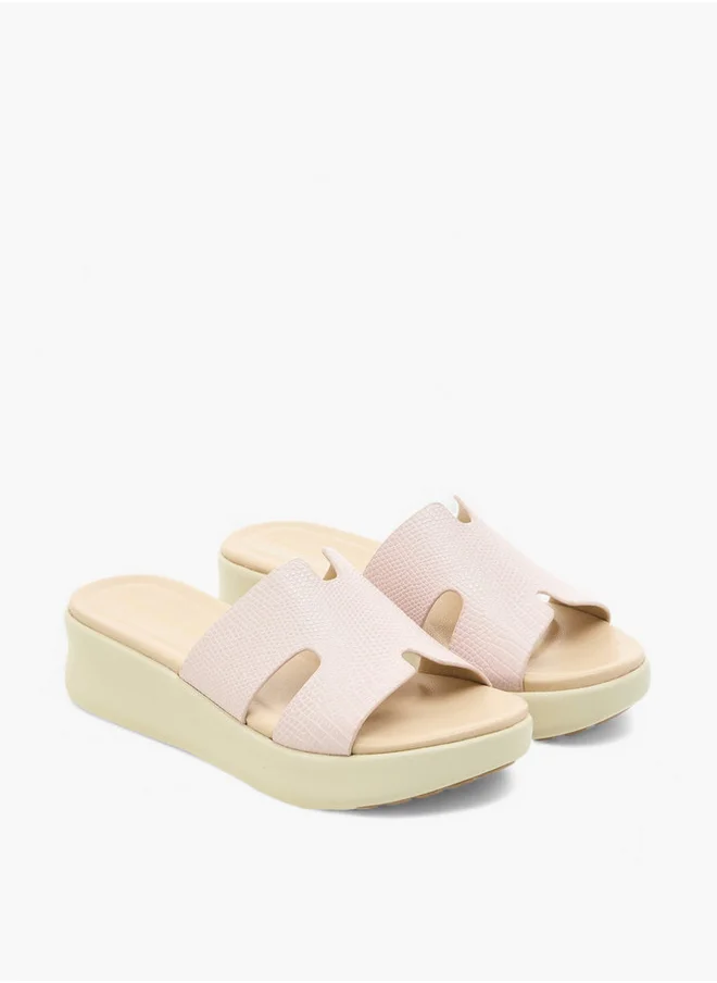 Paprika Textured Slip-On Sandals with Wedge Heels
