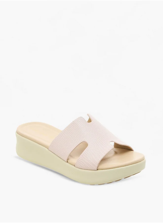 Paprika Textured Slip-On Sandals with Wedge Heels