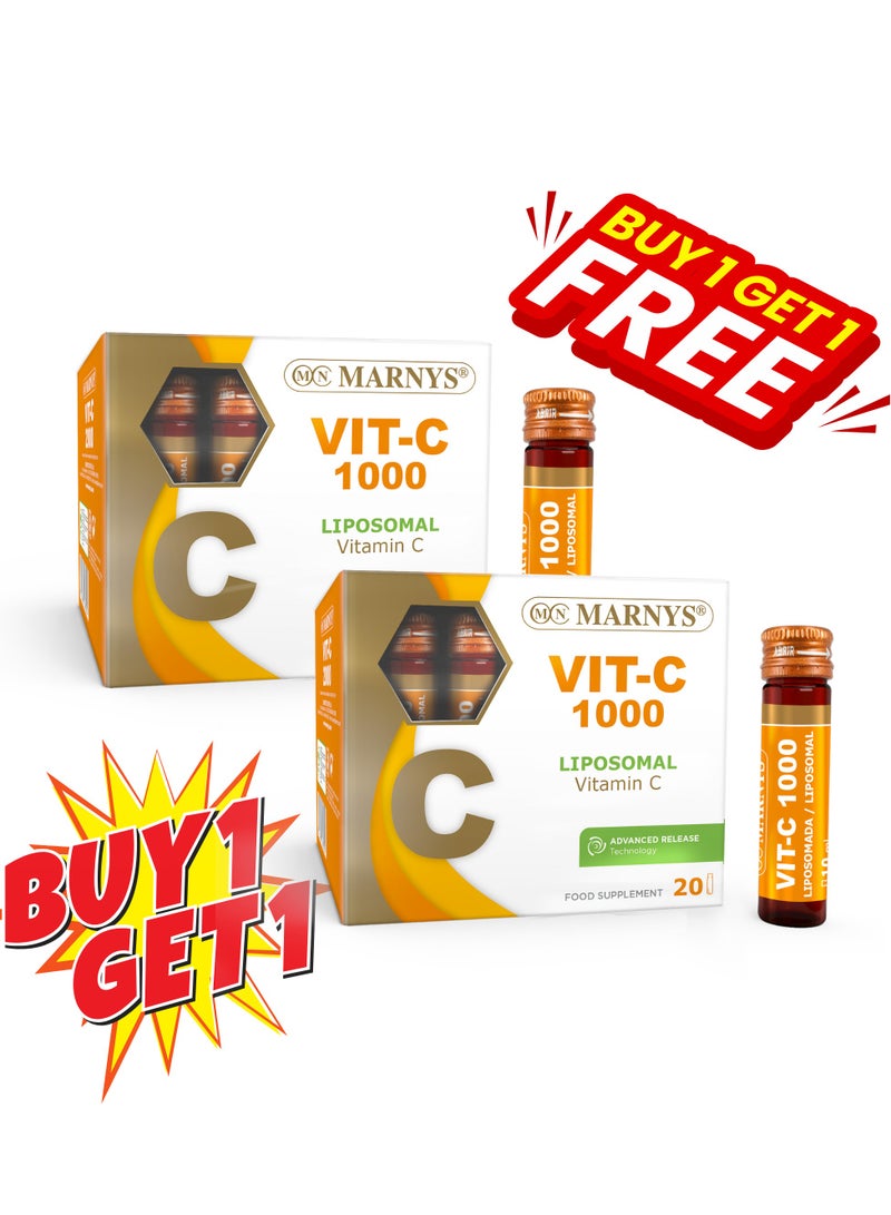 Marnys Vit-C 1000 - Liposomal Vitamin C 1000 mg - Immune Support - Antioxidant Protection - 20 Drinkable Vials - buy 1 get 1 free - Image 1