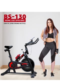 PowerMax Fitness PowerMax Fitness BS-130 Spin Exercise Bike [8Kg Flywheel, Max User Weight 130kg, LCD Display, 3pc Crank, Bottle Holder, Anti-slip Pedals and Comfortable Seat] Black  - Image 2