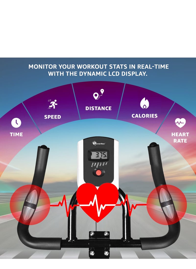 باورماكس فيتنيس - دراجة التمرين PowerMax Fitness BS-130 Spin [دولاب الموازنة 8 كجم، الحد الأقصى لوزن المستخدم 130 كجم، شاشة LCD، 3 قطع كرنك، حامل زجاجة، دواسات مضادة للانزلاق ومقعد مريح] ضمان سنة واحدة من المصنع، أسود - Image 1