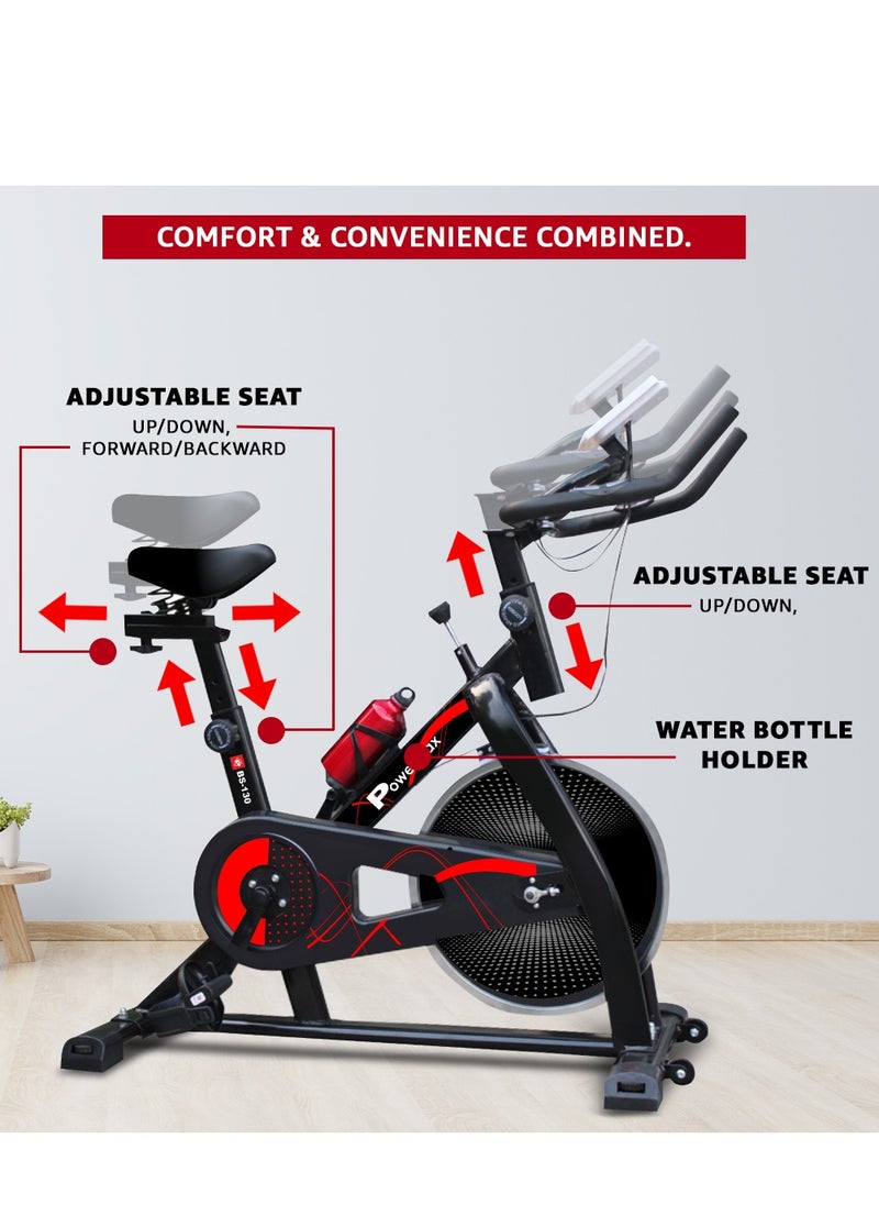 باورماكس فيتنيس - دراجة التمرين PowerMax Fitness BS-130 Spin [دولاب الموازنة 8 كجم، الحد الأقصى لوزن المستخدم 130 كجم، شاشة LCD، 3 قطع كرنك، حامل زجاجة، دواسات مضادة للانزلاق ومقعد مريح] ضمان سنة واحدة من المصنع، أسود - Image 1