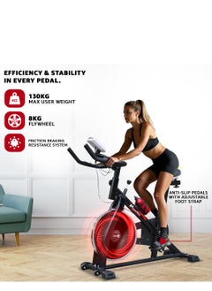 PowerMax Fitness PowerMax Fitness BS-130 Spin Exercise Bike [8Kg Flywheel, Max User Weight 130kg, LCD Display, 3pc Crank, Bottle Holder, Anti-slip Pedals and Comfortable Seat] Black  - Image 5