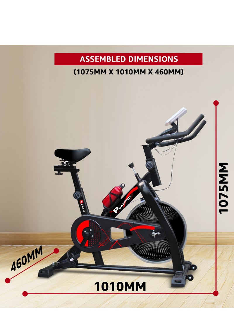 باورماكس فيتنيس - دراجة التمرين PowerMax Fitness BS-130 Spin [دولاب الموازنة 8 كجم، الحد الأقصى لوزن المستخدم 130 كجم، شاشة LCD، 3 قطع كرنك، حامل زجاجة، دواسات مضادة للانزلاق ومقعد مريح] ضمان سنة واحدة من المصنع، أسود - Image 1