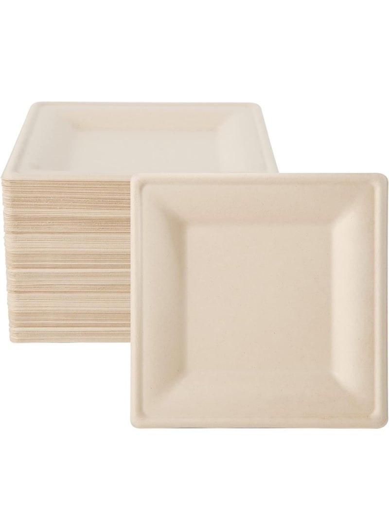 125 Pack Compostable Square Plates, 6 inch Disposable Paper Plates, Eco-friendly Heavy Duty Biodegradable Sugarcane Plates - Image 1