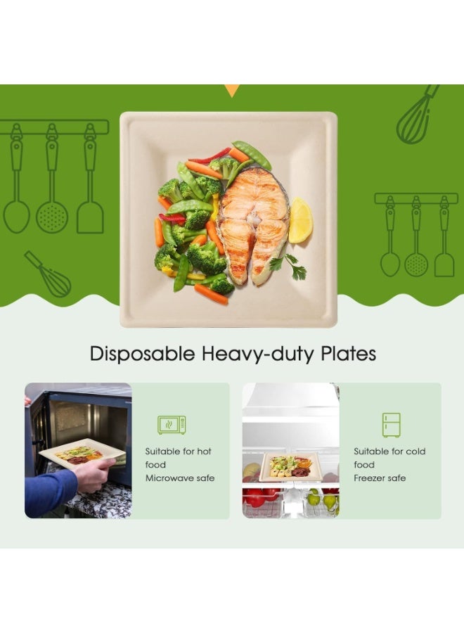 125 Pack Compostable Square Plates, 6 inch Disposable Paper Plates, Eco-friendly Heavy Duty Biodegradable Sugarcane Plates - Image 3