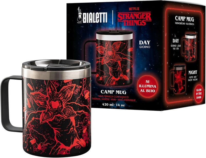 بياليتي كوب حراري بيايليتي من Stranger Things سعة 420 مل مع مقبض - يتوهج في الظلام يحافظ على درجة الحرارة غير آمن لغسالة الصحون - Image 1