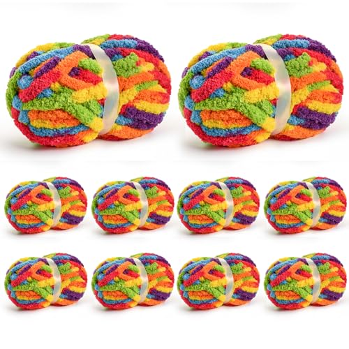 Waikxin 10 Pack Jumbo Chunky Yarn for Hand Knitting, Fluffy Chunky Chenille Yarn for Crocheting, Variegated Chunky Knit Baby Blanket Yarn, 240 yds /70.5 oz Super Bulky Yarn（Rainbow） - Image 1