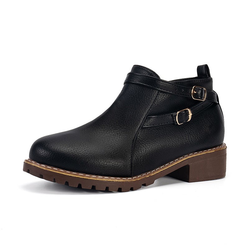 Plus Size Boots 2024 Autumn New Fashion Belt Buckle Thick With Martin Boots Women - Image 1