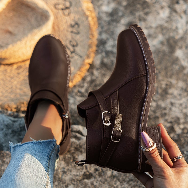Plus Size Boots 2024 Autumn New Fashion Belt Buckle Thick With Martin Boots Women - Image 4