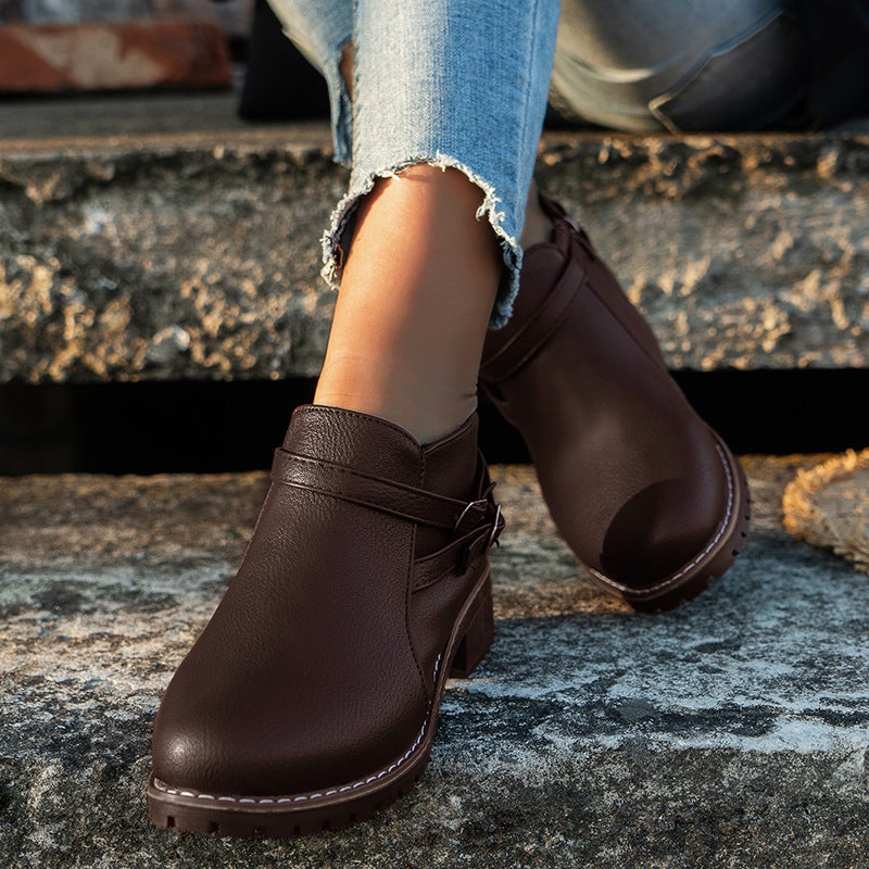 Plus Size Boots 2024 Autumn New Fashion Belt Buckle Thick With Martin Boots Women - Image 5