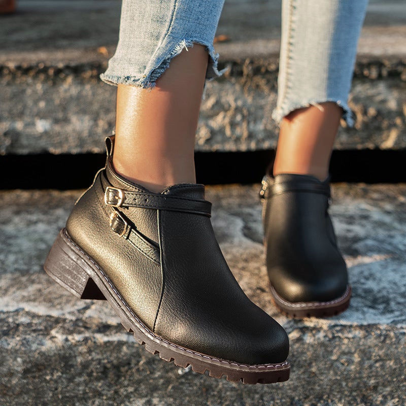 Plus Size Boots 2024 Autumn New Fashion Belt Buckle Thick With Martin Boots Women - Image 2
