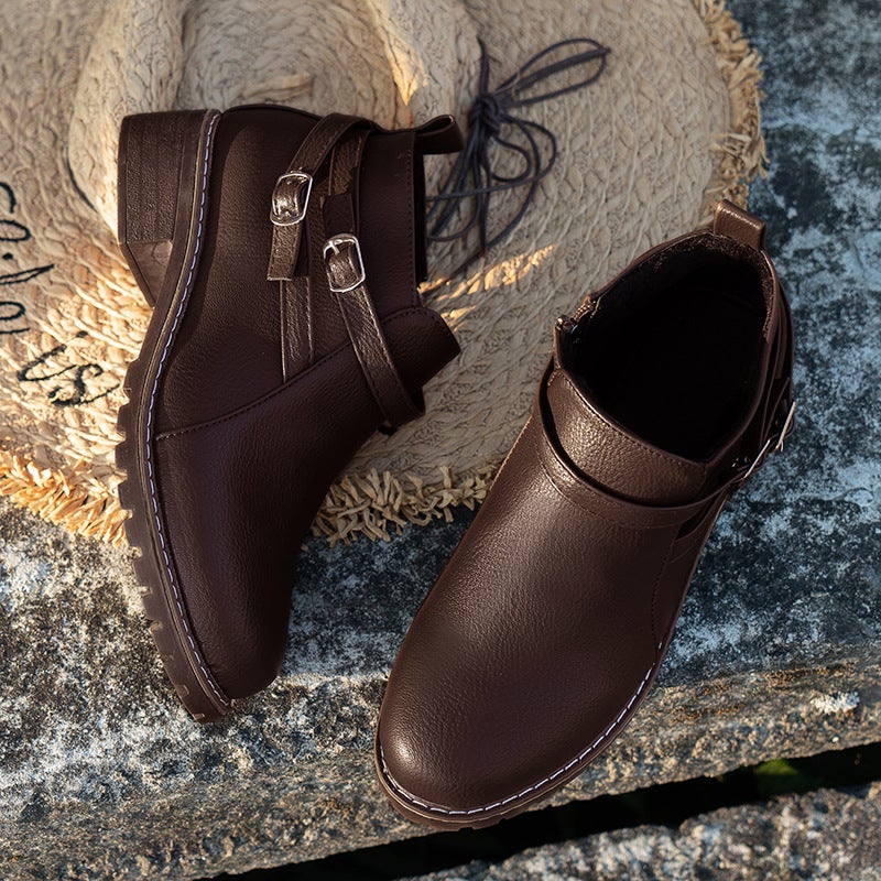 Plus Size Boots 2024 Autumn New Fashion Belt Buckle Thick With Martin Boots Women - Image 3