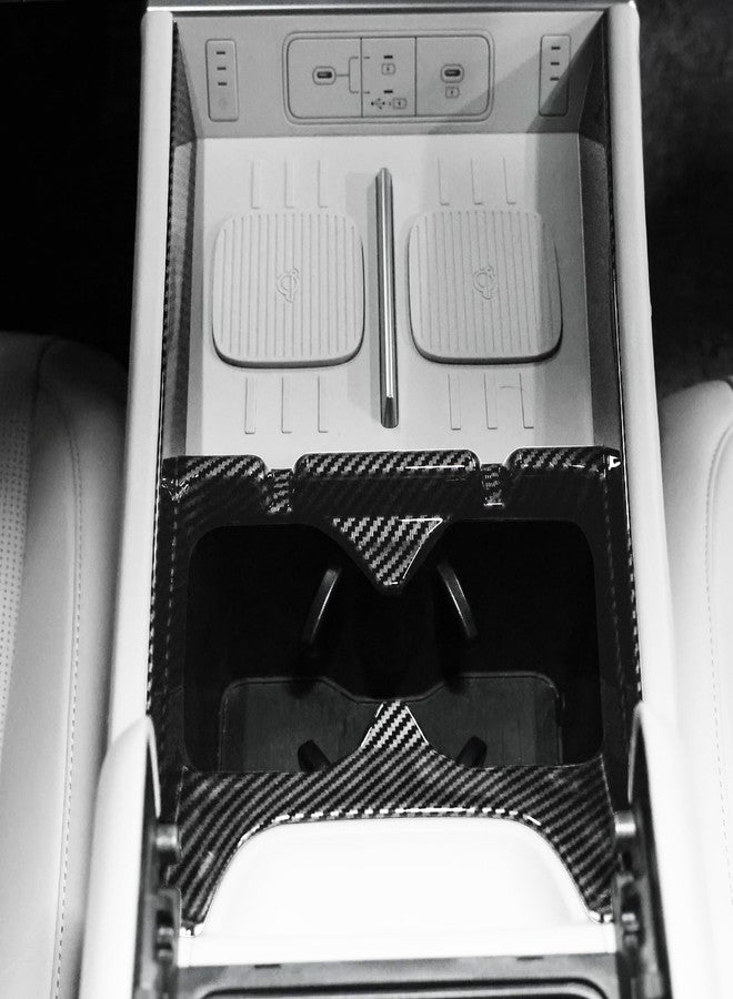 JUIVEEL Carbon Fiber Style ABS Car Center Console Water Cup Holder Frame Cover Front Central Cup Holder Panel Protective Cover Decals Compatible with Hyundai Santa FE 2024 Accessories - Image 4