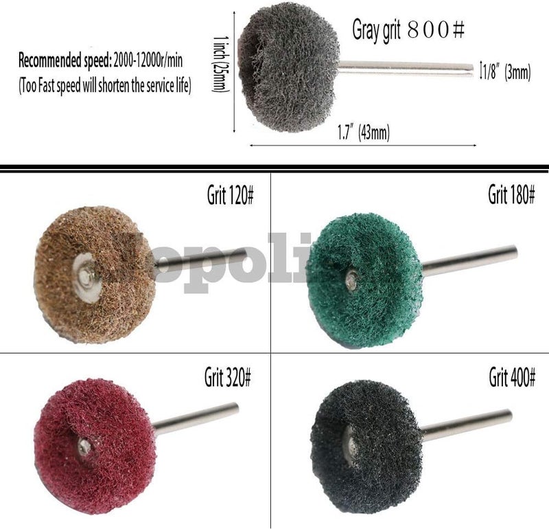 FPPO 58PCS Abrasive Buffing Polishing Wheel Set for Rotary Tools,Scouring pad Mini Brush Polishing kit with 3mm Shank,Power-Operated Abrasive Wheels(Mix 58pcs) - Image 2