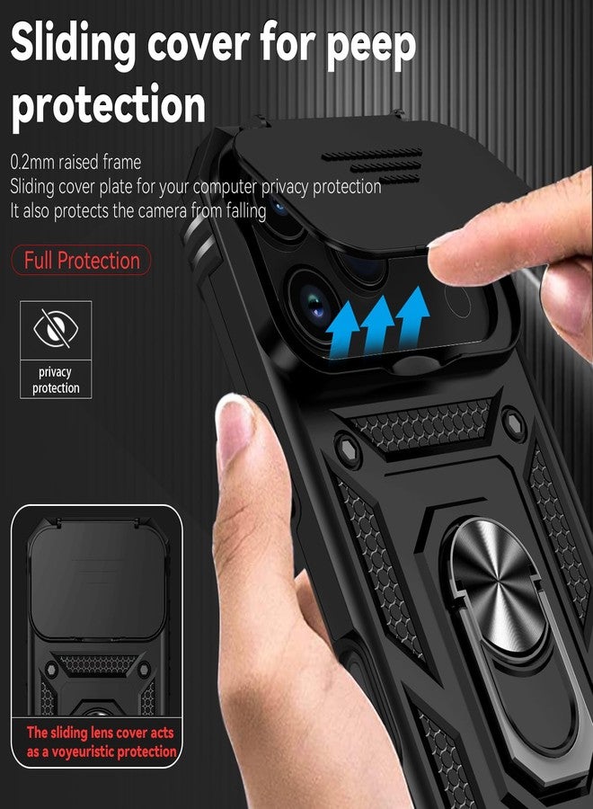 PUSHIMEI for iPhone 17 Pro Case, with Slide Camera Cover HD Screen Protector [Military Grade 16ft. Drop Tested] Ring Holder Kickstand Protective Phone Case for Apple iPhone 17 Pro, Black - Image 3