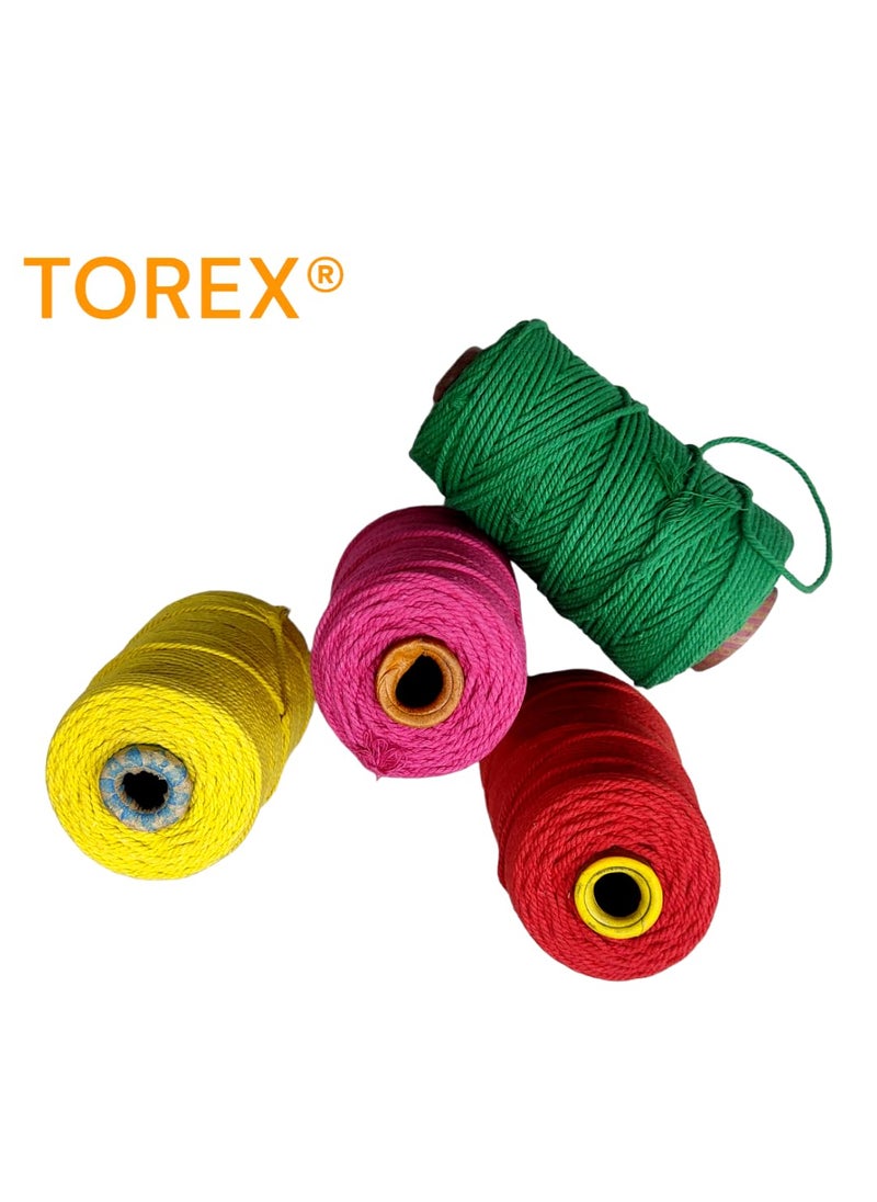 Torex TOREX | 3 Ply Twisted Macrame Thread 3mm Combo (Each Color 150 Meter),Cotton Rope Dori for Craft Thread for Macrame DIY and Other Projects-4 in 1 KIT RED, Yellow, Green, Magenta  - Image 5