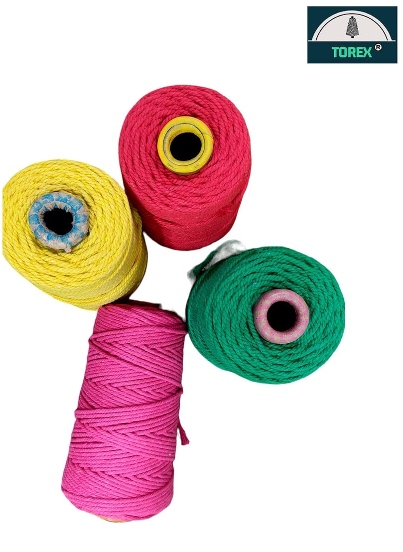Torex TOREX | 3 Ply Twisted Macrame Thread 3mm Combo (Each Color 150 Meter),Cotton Rope Dori for Craft Thread for Macrame DIY and Other Projects-4 in 1 KIT RED, Yellow, Green, Magenta  - Image 4