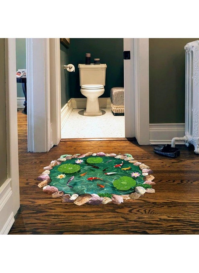 BIBITIME - 3D Floor Stickers 22.83 X 34.84 Stone Pool Lotus Flower Carp Fishes Wall Decal For Kitchen Bathroom Tile Sticker Living Room Bedroom Kids Room Decor Art Mural Peel And Stick - Image 1