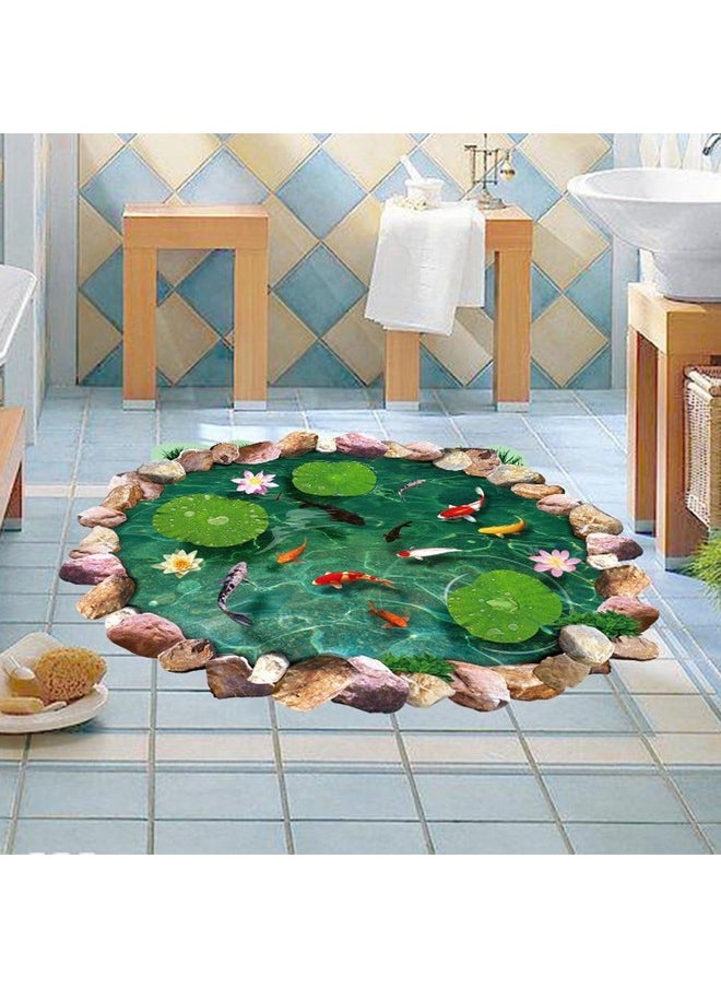 BIBITIME - 3D Floor Stickers 22.83 X 34.84 Stone Pool Lotus Flower Carp Fishes Wall Decal For Kitchen Bathroom Tile Sticker Living Room Bedroom Kids Room Decor Art Mural Peel And Stick - Image 1