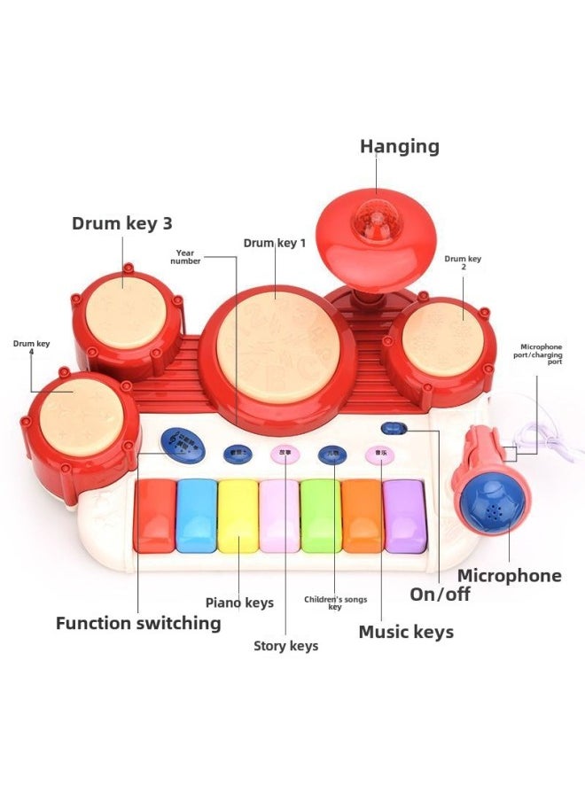 null - Children's Music Jazz Drum Educational Toys Early Education Enlightenment Clap Drum 0-3 Years Old Baby Multi-functional Drum Set-Color:2-in-1 Jazz Drum-indigo - Image 1