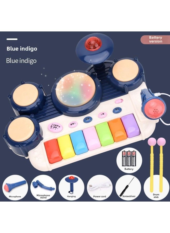 null - Children's Music Jazz Drum Educational Toys Early Education Enlightenment Clap Drum 0-3 Years Old Baby Multi-functional Drum Set-Color:2-in-1 Jazz Drum-indigo - Image 1
