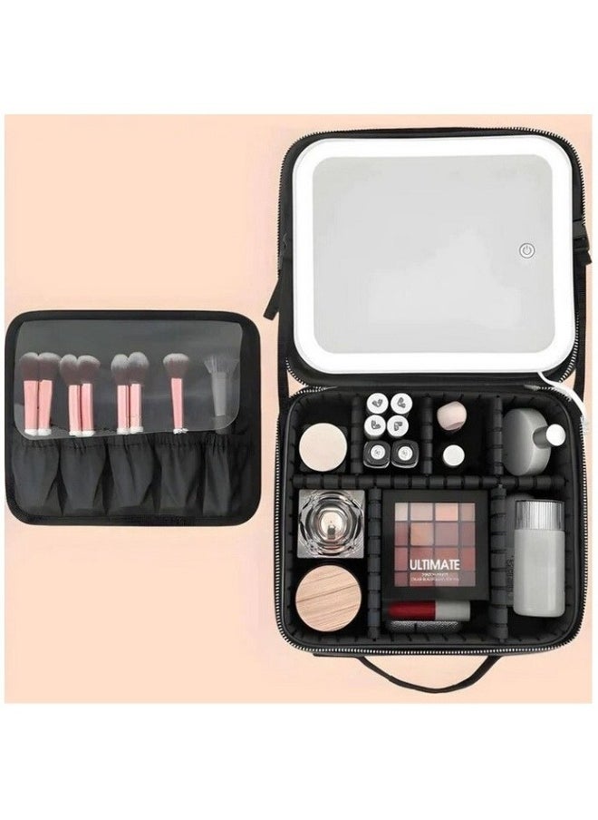 Generic - Makeup Bag with LED Lighted Mirror and Detachable Cosmetic Bag Organizer with Adjustable Dividers 25X25Cm (Black) - Image 1