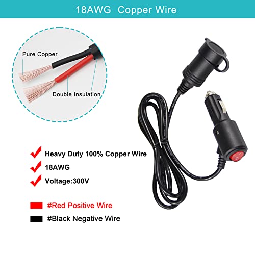 SPARKING 5FT Cigarette Lighter Extension Cord with On Off Switch - Car Cigarette Lighter Male Plug to Female Socket 18AWG Heavy Duty Extension Cable with Switch Built-in 15A Fuse for Air Compressor Pump - Image 3