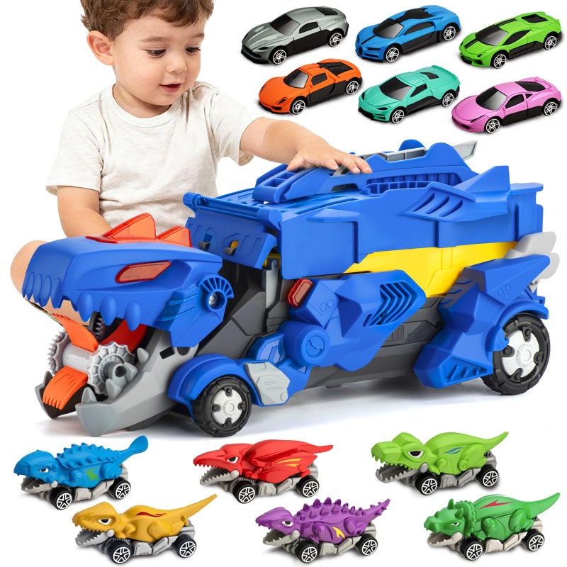 VROGTIK Dinosaur Toys Car for Kids 38 Year Old Boy Gift Toddler Toys for 3 4 5 6 Years Old Boys Girls Transport Dino Truck with 12 mini Cars City Map Birthday for Kids - Image 3