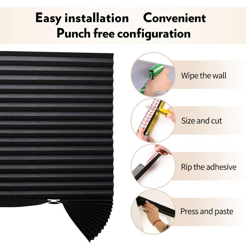 LUCKUP 3 Pack Cordless Light Filtering Pleated Fabric Shade,Easy to Cut and Install, with 6 Clips (36"x72" - 3 Pack, Black) - Image 2