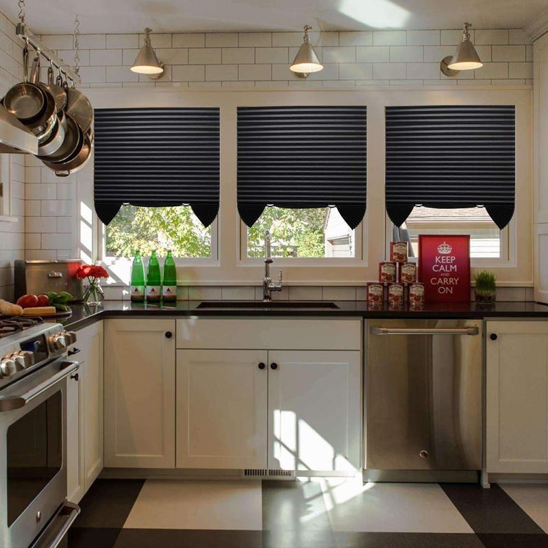 LUCKUP 3 Pack Cordless Light Filtering Pleated Fabric Shade,Easy to Cut and Install, with 6 Clips (36"x72" - 3 Pack, Black) - Image 5