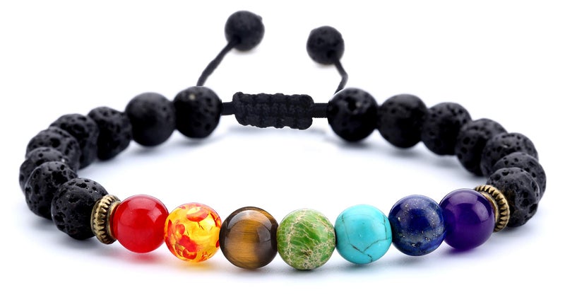 Hamoery Men Women 8mm Lava Rock Beads Chakra Bracelet Braided Rope Natural Stone Yoga Bracelet Bangle(Lava Chakra) - Image 1