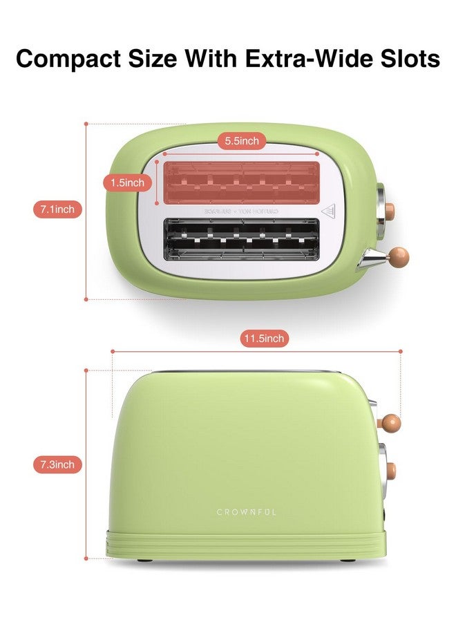 CROWNFUL 2-Slice Toaster, Extra Wide Slots Toaster, Retro Stainless Steel with Bagel, Cancel, Defrost, Reheat Function and 6-Shade Settings, Removal Crumb Tray, Green - Image 3