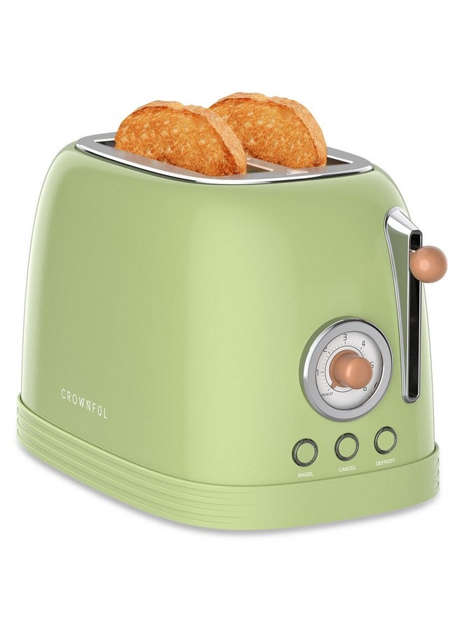 CROWNFUL 2-Slice Toaster, Extra Wide Slots Toaster, Retro Stainless Steel with Bagel, Cancel, Defrost, Reheat Function and 6-Shade Settings, Removal Crumb Tray, Green - Image 1