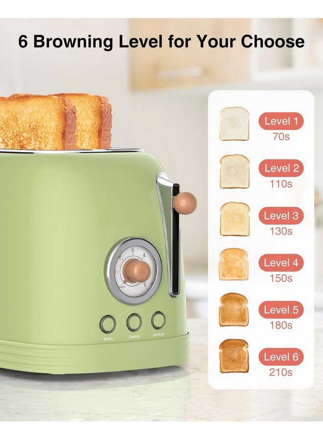 CROWNFUL 2-Slice Toaster, Extra Wide Slots Toaster, Retro Stainless Steel with Bagel, Cancel, Defrost, Reheat Function and 6-Shade Settings, Removal Crumb Tray, Green - Image 4