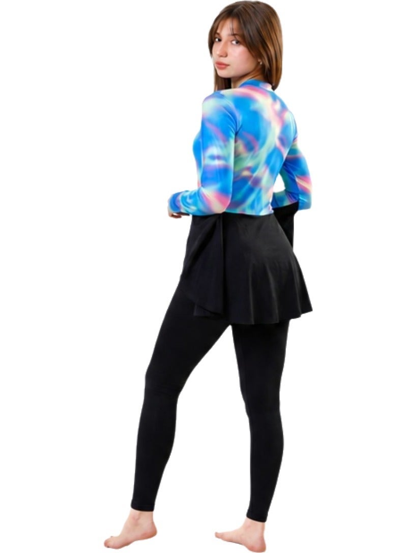 Modest One Piece Burkini Swimsuit for Girls and Women Quick Dry Full Coverage Islamic Swimwear with Long Sleeves Front Zipper Stretch Fabric UV Protection Lightweight Beach Swimming Suit with Attached Skirt Design Sizes 14 16 18 20 - Image 4