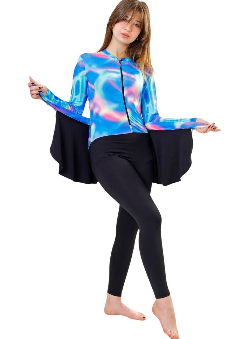 Modest One Piece Burkini Swimsuit for Girls and Women Quick Dry Full Coverage Islamic Swimwear with Long Sleeves Front Zipper Stretch Fabric UV Protection Lightweight Beach Swimming Suit with Attached Skirt Design Sizes 14 16 18 20 - Image 1