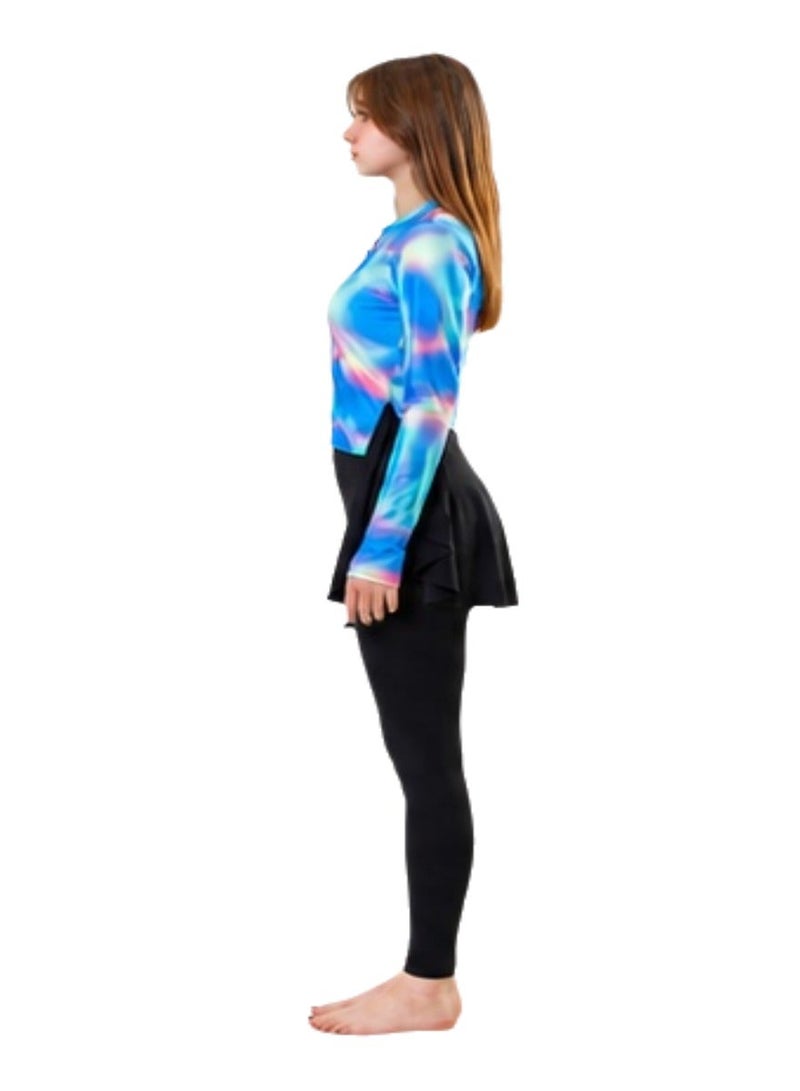 Modest One Piece Burkini Swimsuit for Girls and Women Quick Dry Full Coverage Islamic Swimwear with Long Sleeves Front Zipper Stretch Fabric UV Protection Lightweight Beach Swimming Suit with Attached Skirt Design Sizes 14 16 18 20 - Image 2
