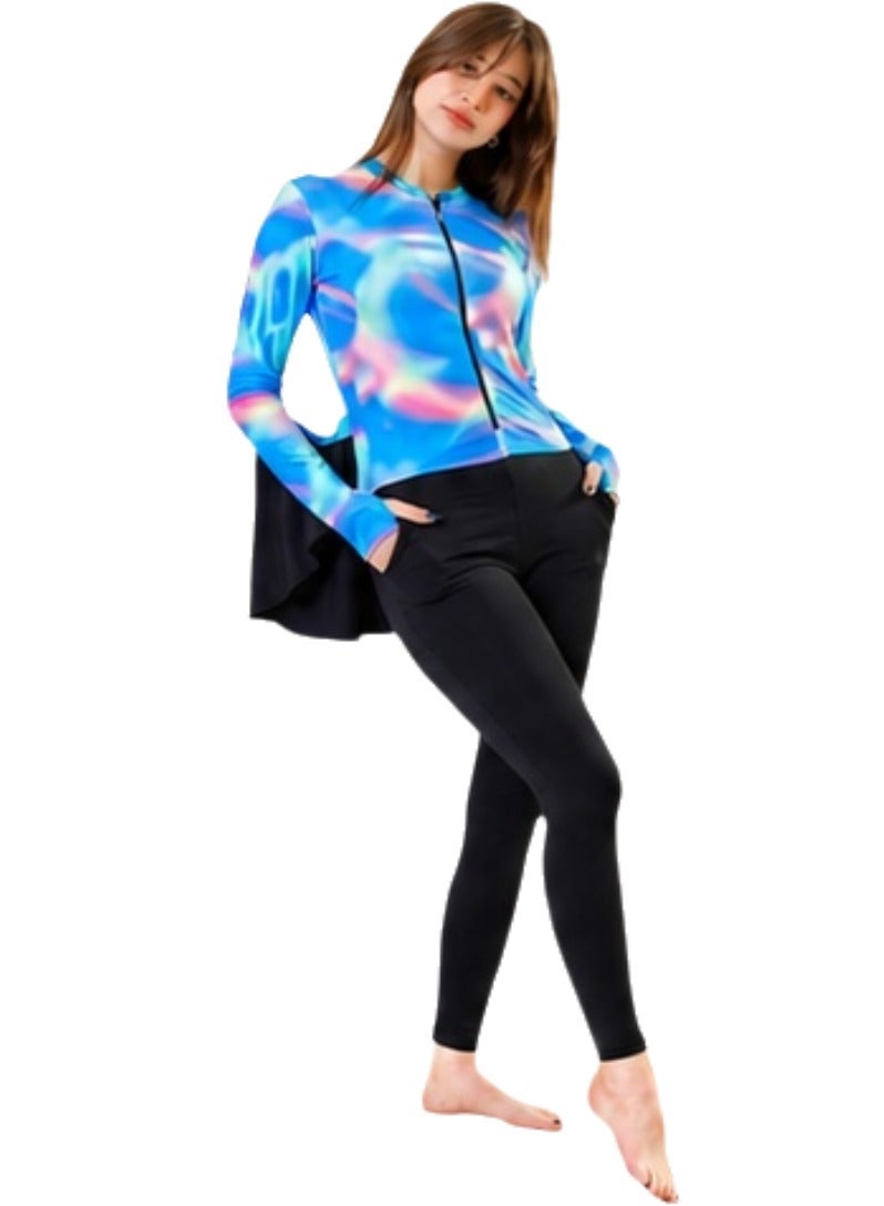 Modest One Piece Burkini Swimsuit for Girls and Women Quick Dry Full Coverage Islamic Swimwear with Long Sleeves Front Zipper Stretch Fabric UV Protection Lightweight Beach Swimming Suit with Attached Skirt Design Sizes 14 16 18 20 - Image 3