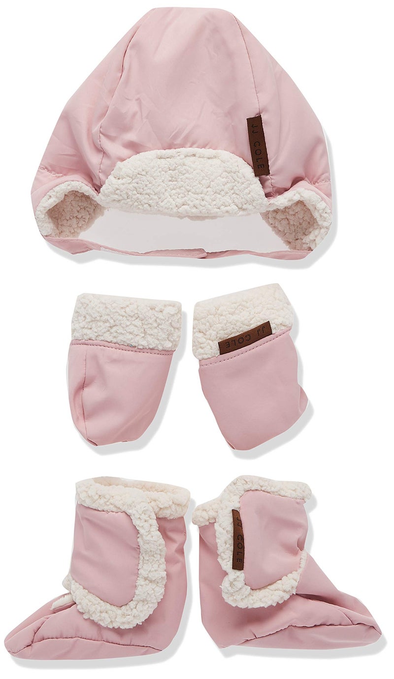 JJ Cole Baby Winter Hat, Mitten, and Booties Set â€“ Winter Baby Essentials â€“ 0 to 6 Months - Blush Pink - Image 1