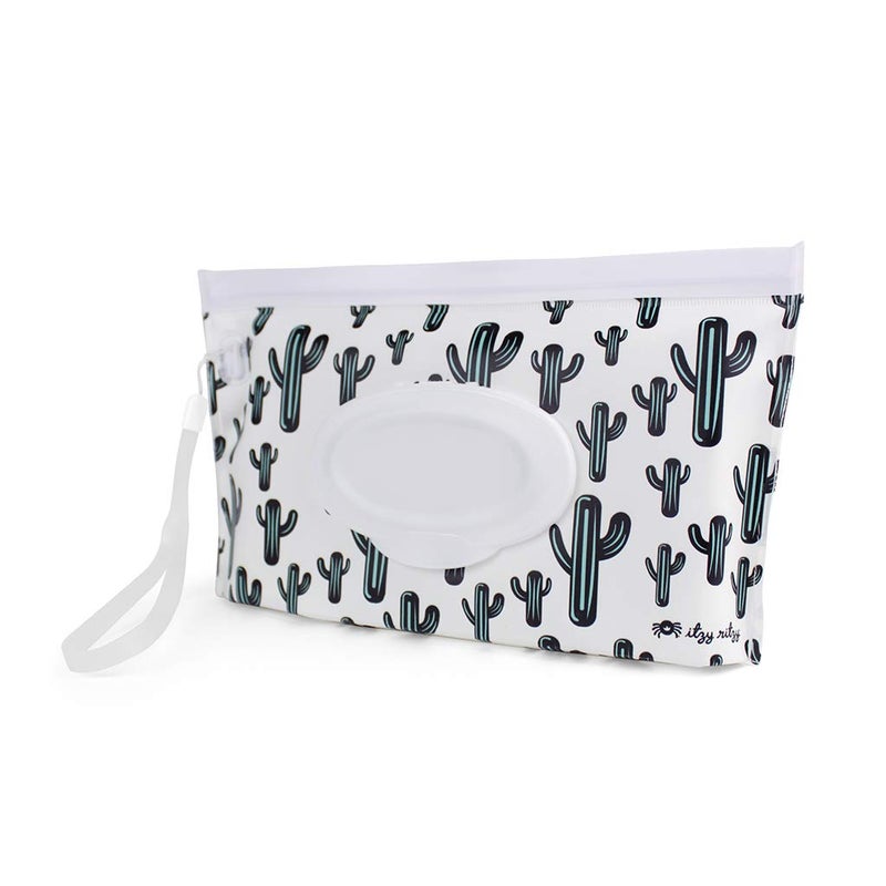 Itzy Ritzy Travel Wipes Case - Reusable Wipe Pouch â€“ Take & Travel Pouch Holds Up To 30 Wet Wipes, Includes Silicone Wristlet Strap, Cactus - Image 1