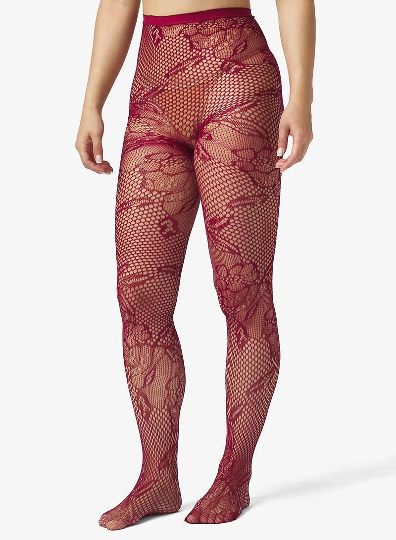 جينجر Floral Pattern Fishnet Stockings