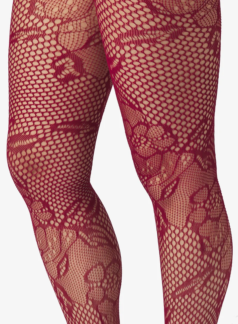 جينجر Floral Pattern Fishnet Stockings