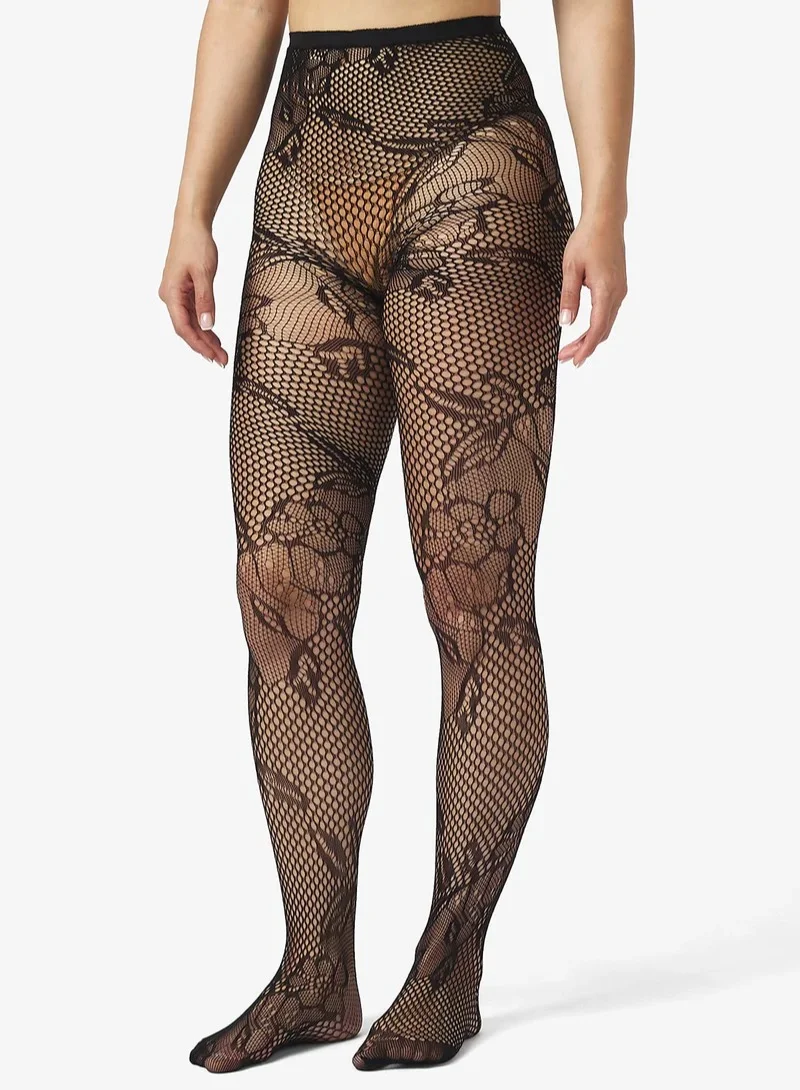 Ginger Floral Pattern Fishnet Stockings
