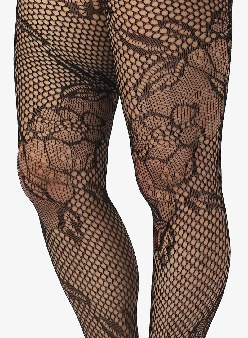 Ginger Floral Pattern Fishnet Stockings