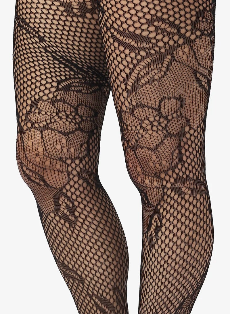 Ginger Floral Pattern Fishnet Stockings - Image 2