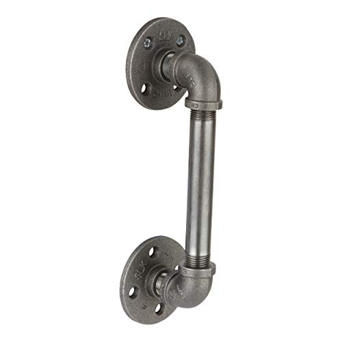 PIPE DECOR Rustic Industrial Pipe Décor Barn Door Handle, 6 Inch - Authentic Industrial Steel Grey Iron Fittings, Flanges and Pipes for Custom Vintage Hanging Doors, DIY Kit with Hardware - Image 1