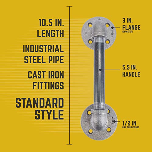 PIPE DECOR Rustic Industrial Pipe Décor Barn Door Handle, 6 Inch - Authentic Industrial Steel Grey Iron Fittings, Flanges and Pipes for Custom Vintage Hanging Doors, DIY Kit with Hardware - Image 2
