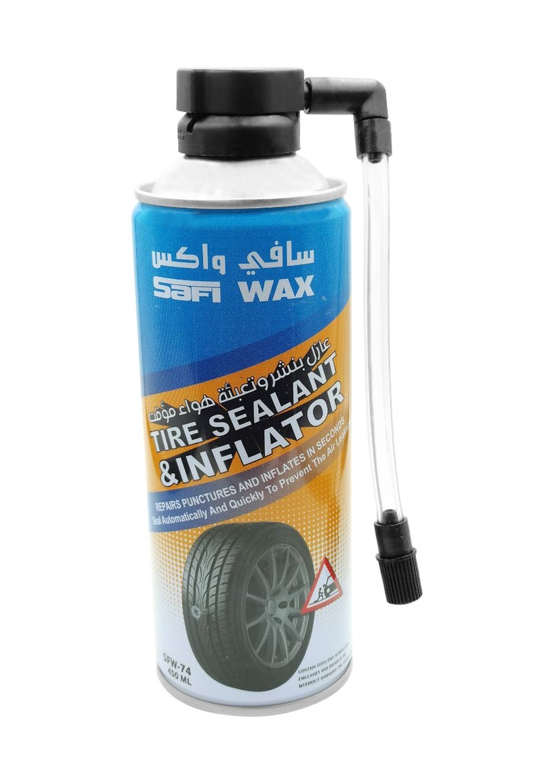 سافي واكس مانع تسرب ونفخ الإطارات من SAFI WAX - 450 مل، يصلح وينفخ الثقوب حتى 6 مم، غير سام ولا رائحة له، مناسب للسيارات والدراجات  - Image 1
