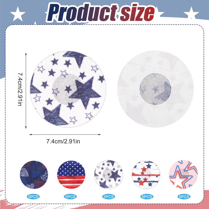 XIHIRCD 25pcs Adhesive Patch for Libre 2/3, Waterproof CGM Sensor Covers Star Independence Day Blood Sugar Monitor Adhesive Patch American Flag Sensor Stickers Compatible with Freestyle Libre (5 Styles) - Image 2